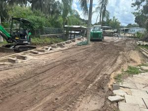 During seawall installation showing the grated land and buried seawall